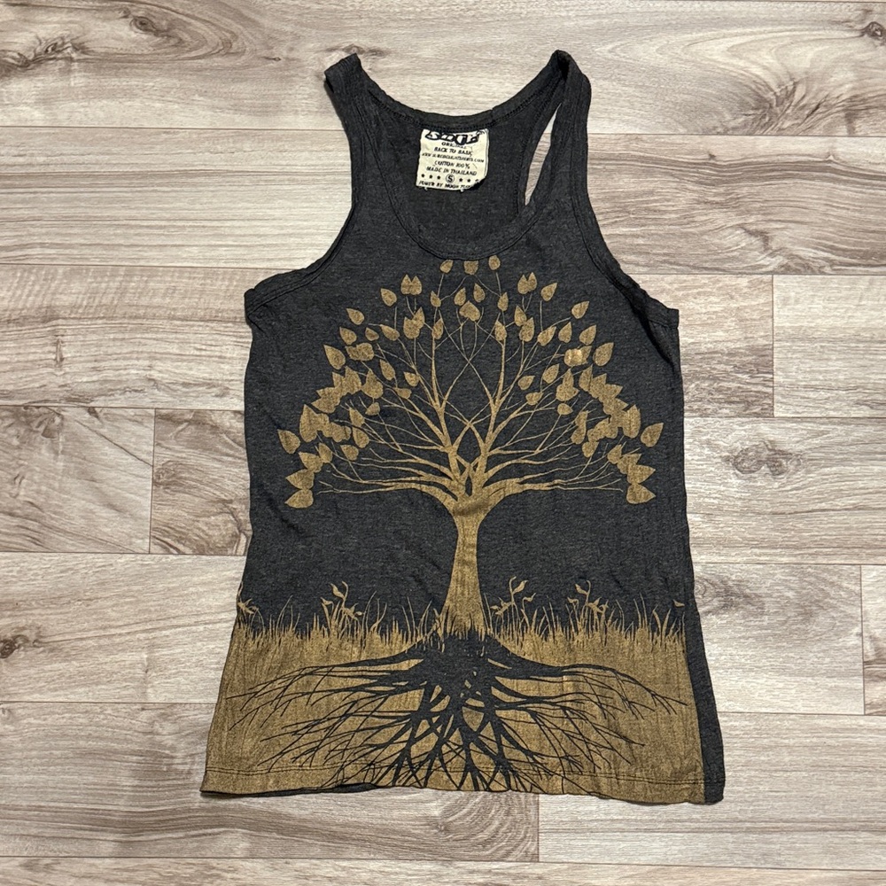 Charcoal and Gold Tree Graphic Tank Top